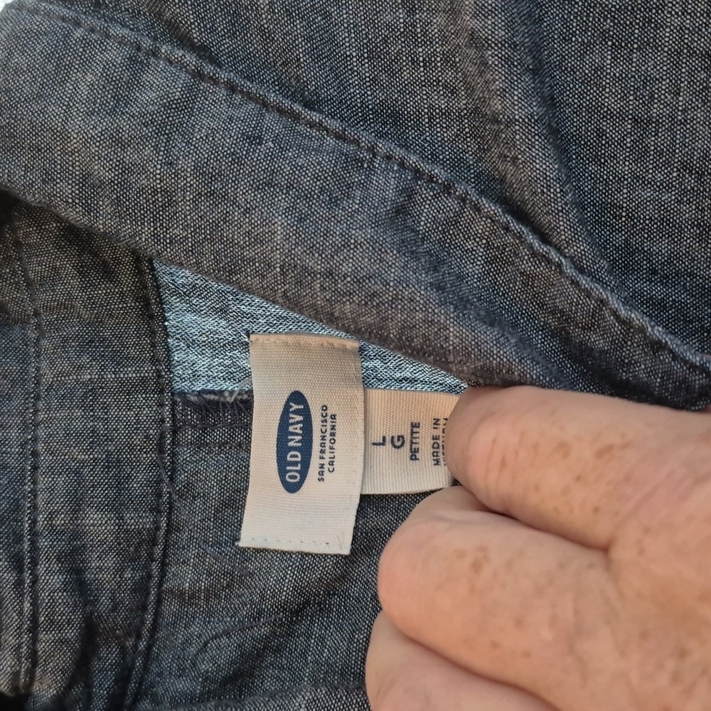 Button Front Lg. Petite Babydoll Blue Chambray Shirtdress Cotton Dress Mini - Picture 2 of 9